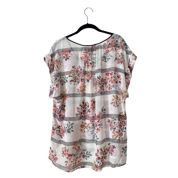 Signature Studio Top Women's Size XL White Floral Sheer Cap Sleeve Shell Career - Picture 4 of 5